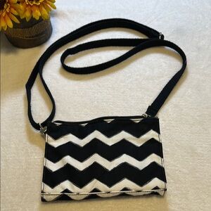 Thirty-One Black and White Chevron Crossbody Bag